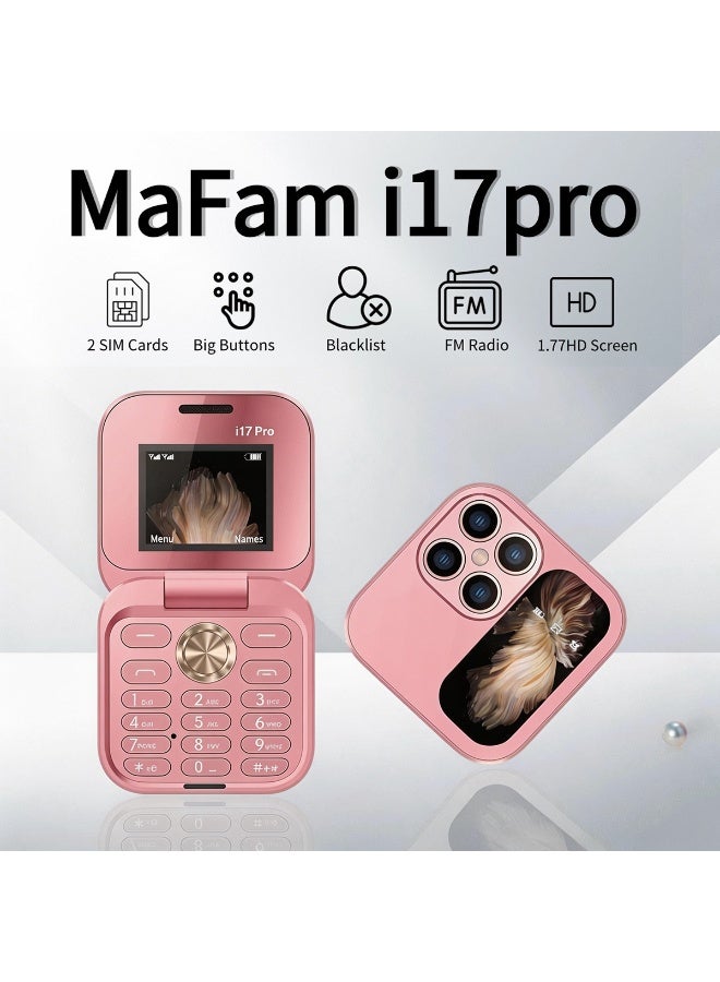 TAPIT 17pro Mini Flip Phon Keypad Non-smartphon Elderly Phon with Large Buttons, Dual SIM, FM Radio, Multilingual, Speed Dial, Blacklist, for Kids & Elderly (Pink Mini Flip Mobile Phone) - Image 3